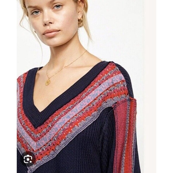 Free People Small Copenhagen Thermal Top Balloon Sleeve Oversized Waffle Knit - Picture 2 of 11